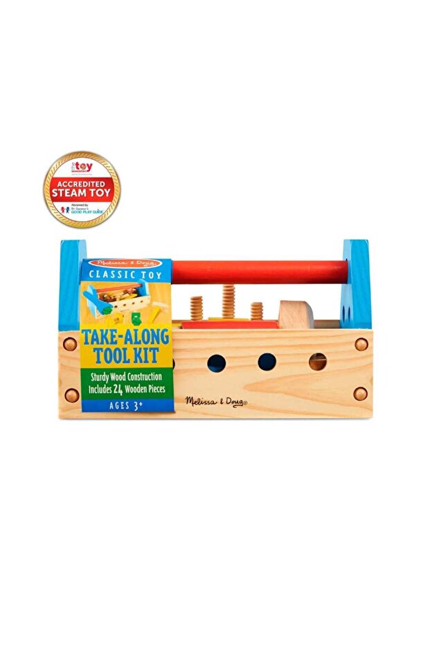 Take-Along Tool Kit Wooden Construction Toy 24 Piece Toy Tools, Wooden Tool Set for Toddlers and Ki