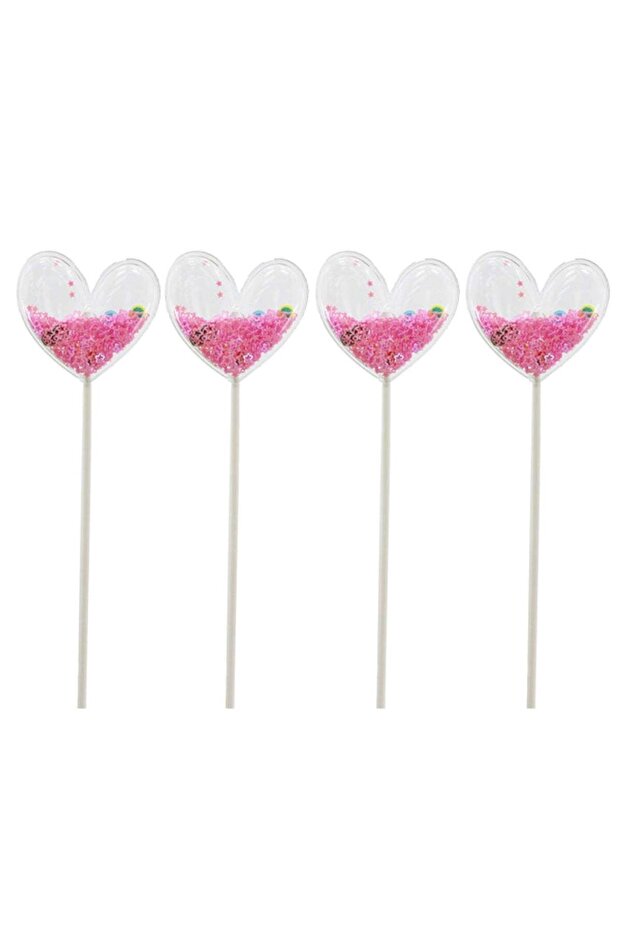 Pink Heart-Shaped Cake Topper 4 Pieces