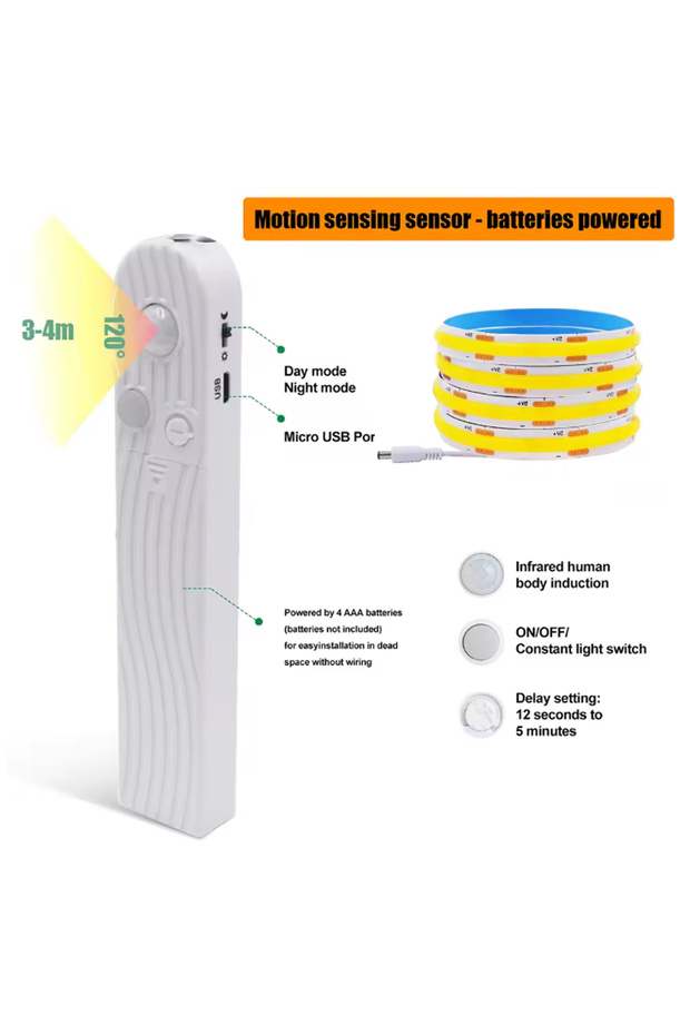 COB LED strip with motion sensor, timer and intensity adjustment, 3m - 6