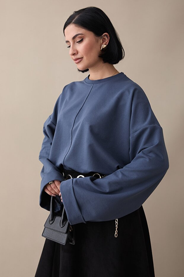 Kolu Katlamalı Oversize Antrasit Sweat - 5