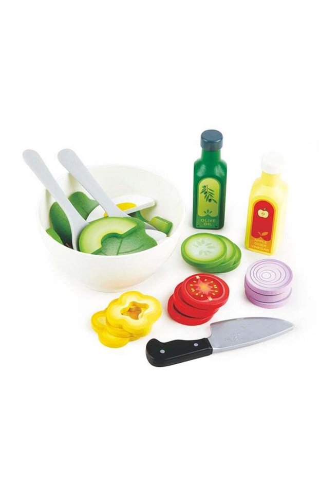 Hape Healthy Salad Playset - 39pcs | Wooden Pretend Food Set with Bowl, Utensils & Ingredients | Cr