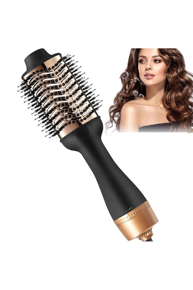 4-in-1 Hair Dryer & Styler Brush – Ceramic Titanium Barrel, Negative Ion, Anti-Frizz (Gold)