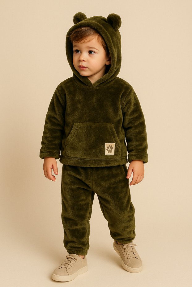 Khaki Green Ultra Soft Fleece Hooded Set – Warm, Modern and Premium Comfort”