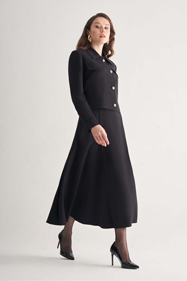 Fermuarlı Midi Etek - 2