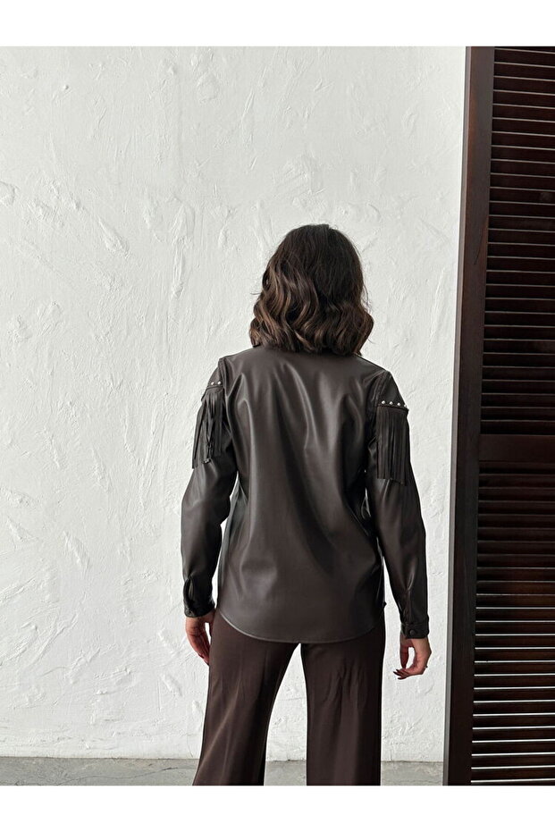 DROPLU PÜSKÜLLÜ SUNİ DERİ GÖMLEK - 5