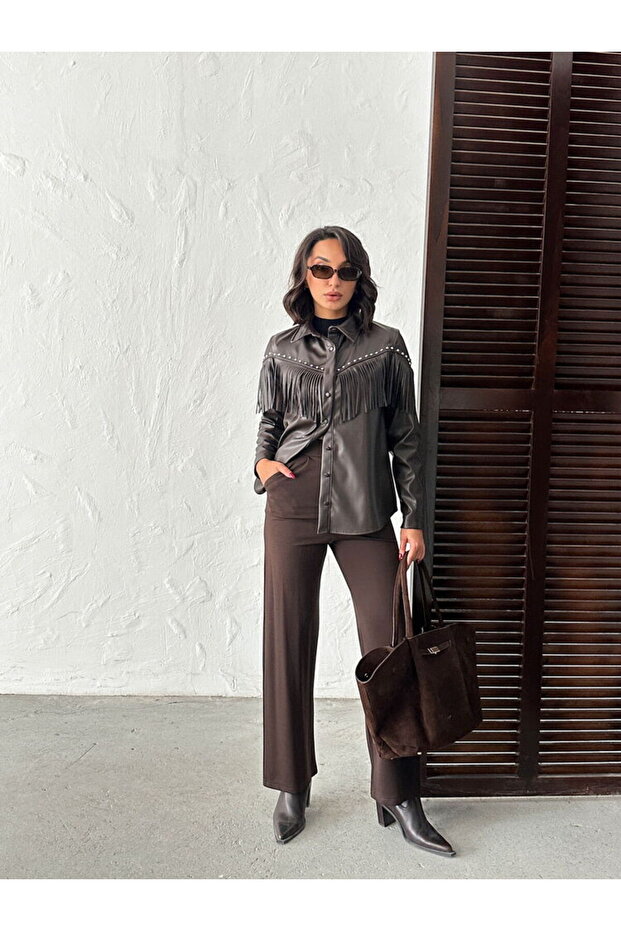 DROPLU PÜSKÜLLÜ SUNİ DERİ GÖMLEK - 3