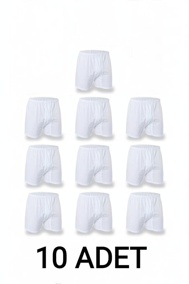 10 Pieces White 100% Cotton Comfortable Fit Men's Long Underwear Boxer