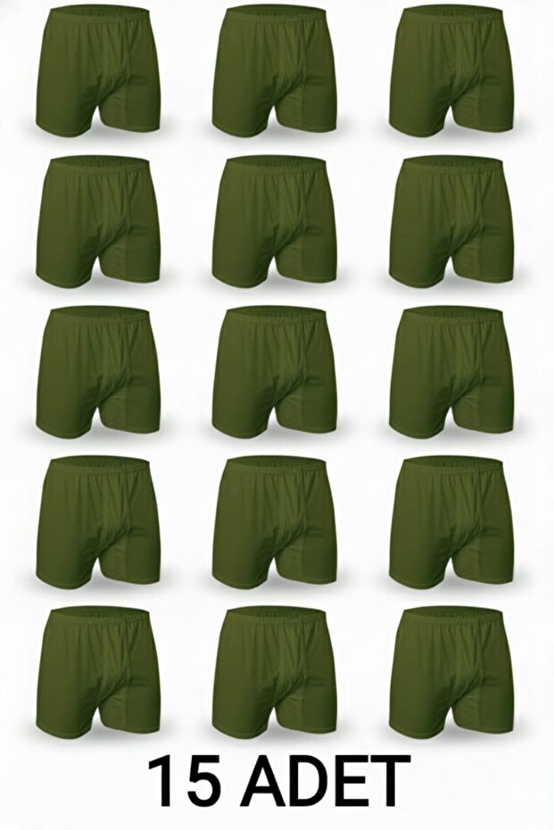15 Pieces Khaki Green 100% Cotton Comfortable Cut Men's Long Underwear Boxer