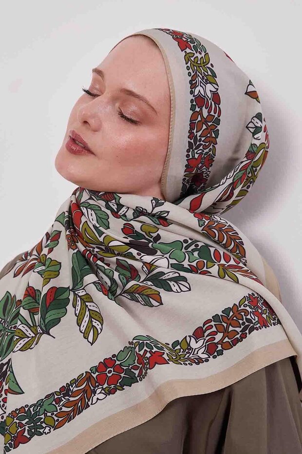 وشاح أورا بنمط أوراق زهرة المنك - 1