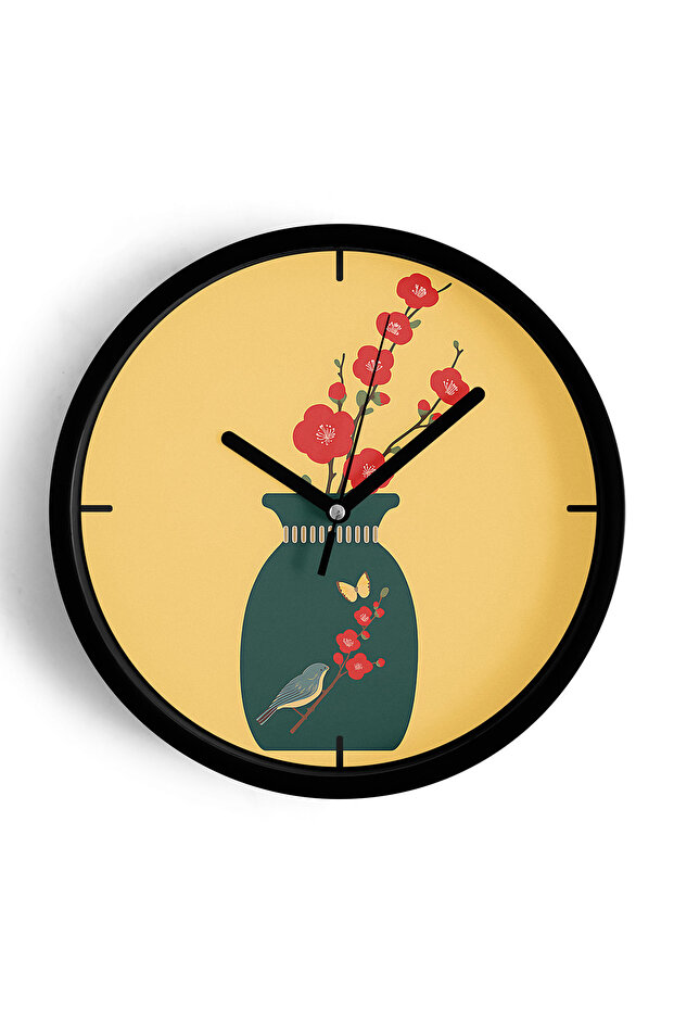 Blooming Time Modern Design Wall Clock - 42cm - Black Case with Glass Front - Silent Mechanism
