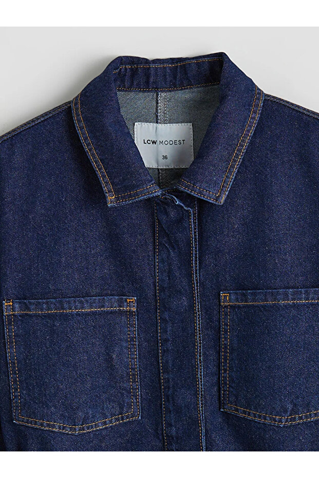 Lcw Modest Indigo Shirt Collar Women's Jean Jacket