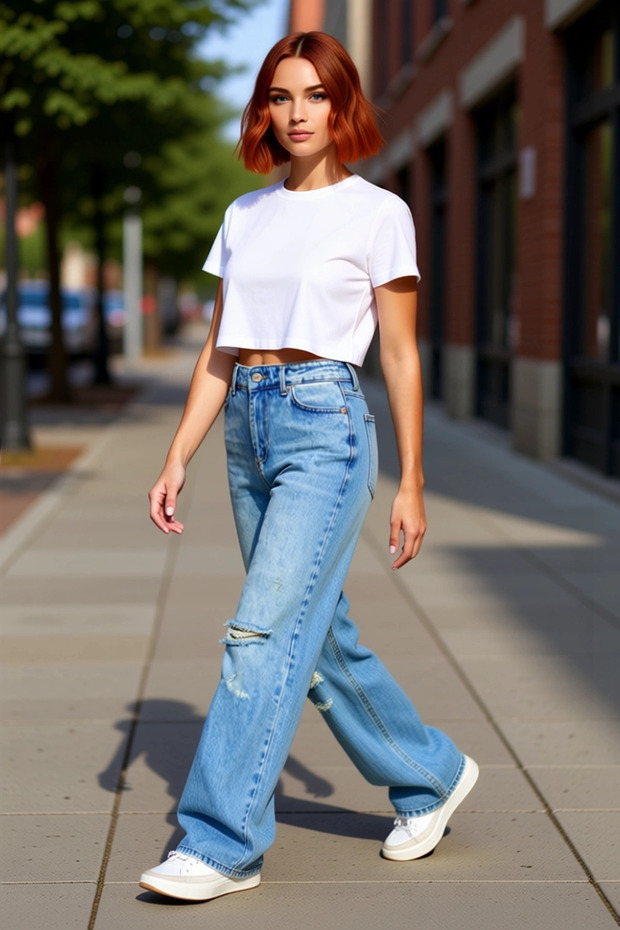 Women's Vintage Effect Ripped Detail Wide Leg Jeans Functional Durable Aesthetic