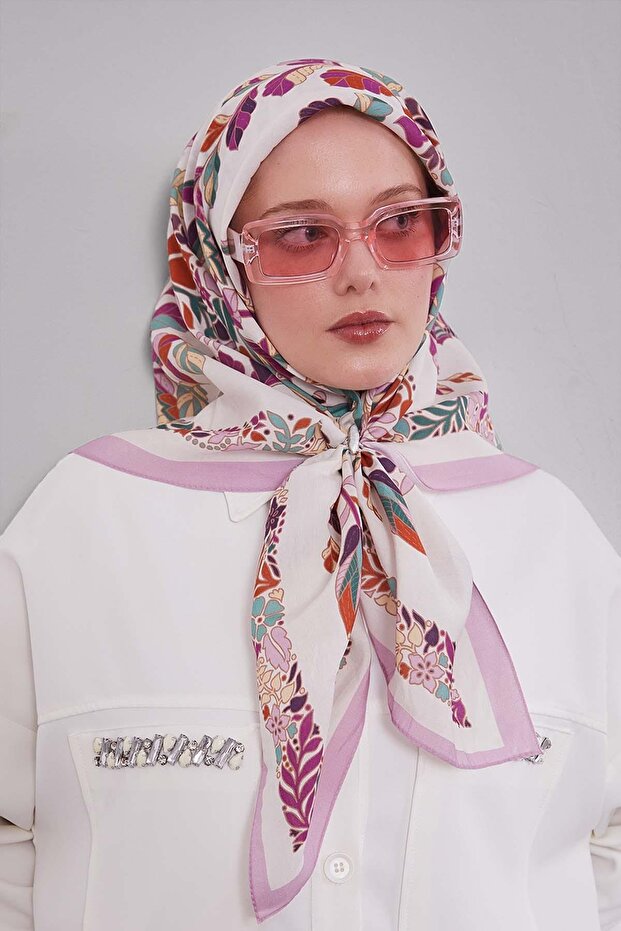 وشاح أورا بنمط أوراق الزهور الوردية - 3