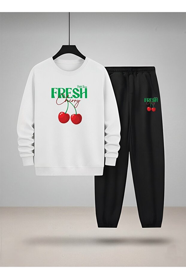 سويت شيرت للفتيات - طقم رياضي برقبة دائرية FRESH CHERRY مطبوع 3 Thread Shardonlu