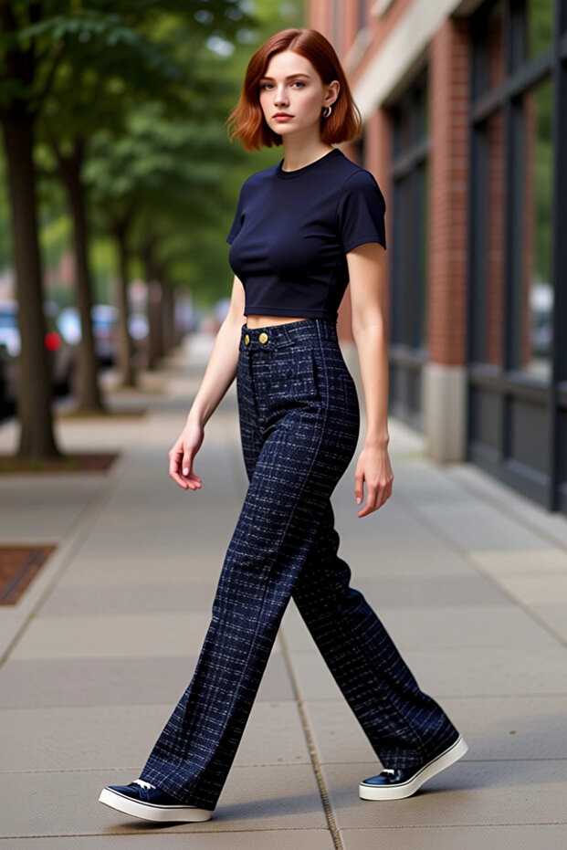 Women's Tweed Patterned Flare Knitted Pants Functional Durable Quality Comfortable Aesthetic Stylish