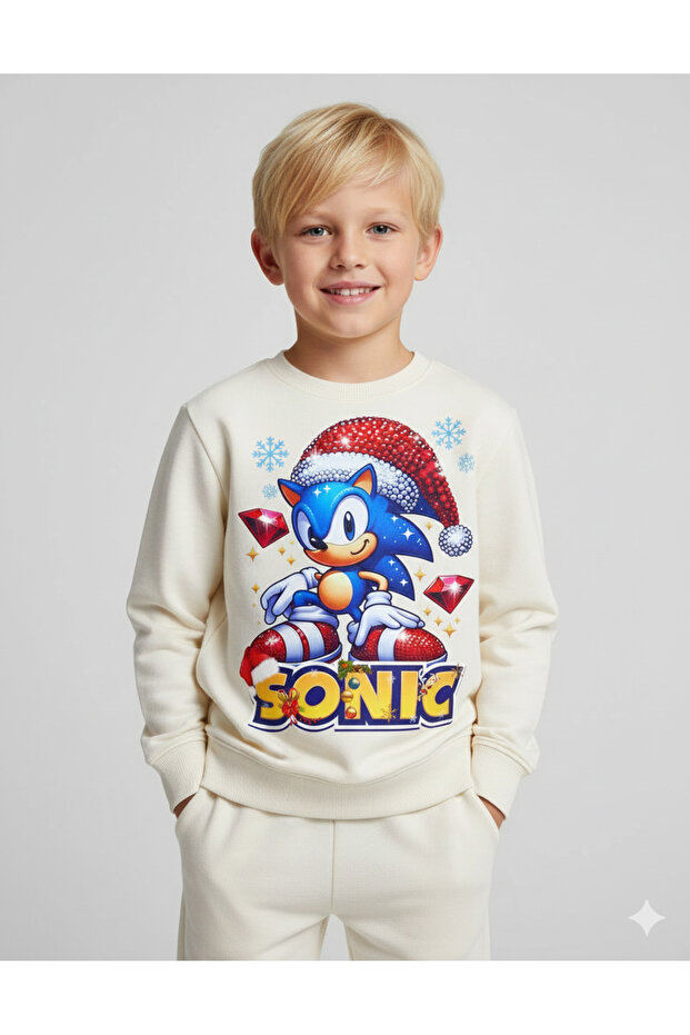 Boy's Christmas New Year Printed 3 Thread Fleece-Lined Winter Sweatshirt / Tracksuit Set