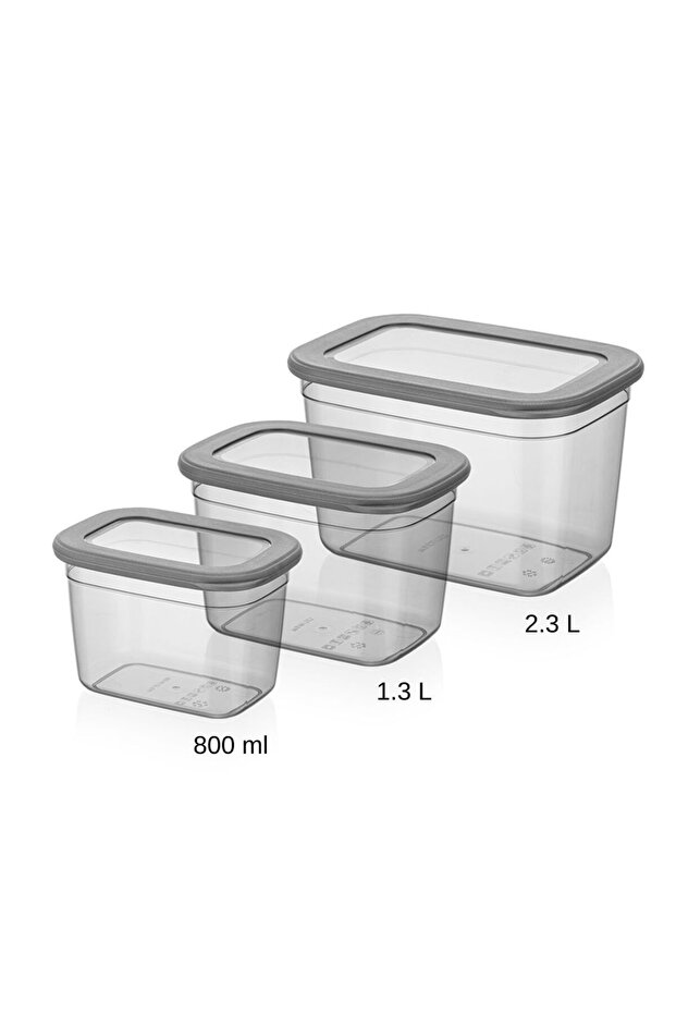 SET OF 3 DEEP STORAGE CONTAINERS WITH LID - 800 ml -1.3 lt - 2.3 lt - 3