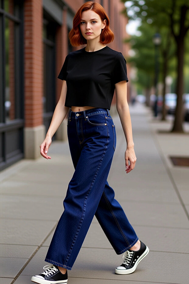 Women's Dark High Waist Barrel Cut Jeans Functional Durable Quality Comfortable Stylish
