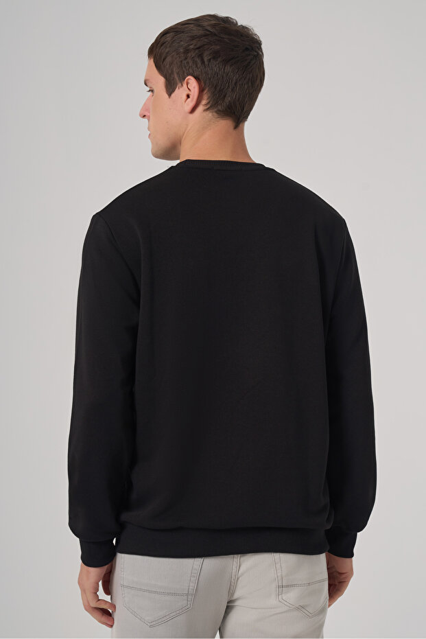 Erkek Siyah Basic Bisiklet Yaka Sweatshirt - 5