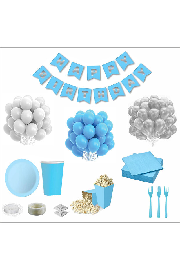 Blue and White 16-Person Birthday Set