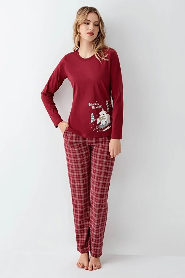 Women's New Year's Themed 100% Cotton Long Sleeve Crew Neck Pajama Set