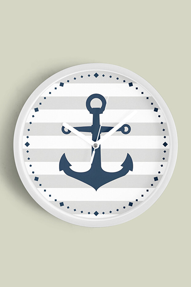 Anchor Design Modern Wall Clock - 42cm - White Case with Glass Front - Silent Mechanism