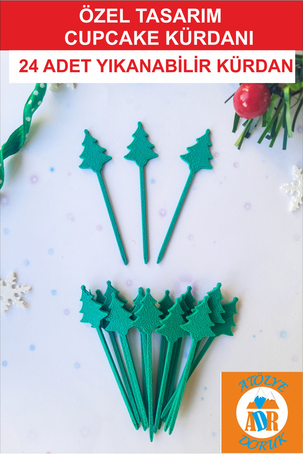 Pine Tree Christmas Cupcake Toothpick-New Year Table Decoration Ornament-Pine Tree Cake Toothpick, Cocktail Stick