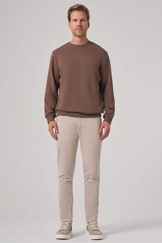 Erkek KAHVE Basic Bisiklet Yaka Sweatshirt - 4