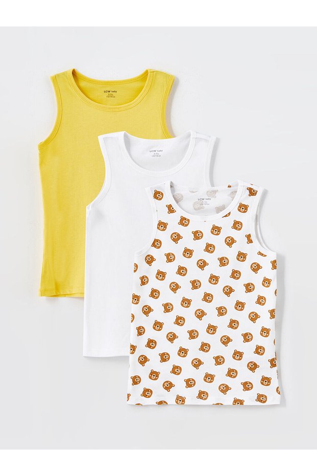 Özmarka New Season Crew Neck Basic Baby Boy Undershirt 3-Piece Set