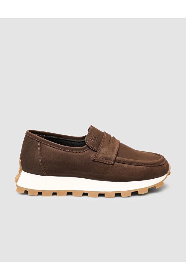 Genuine Nubuck Leather Brown Women's Loafer Shoes