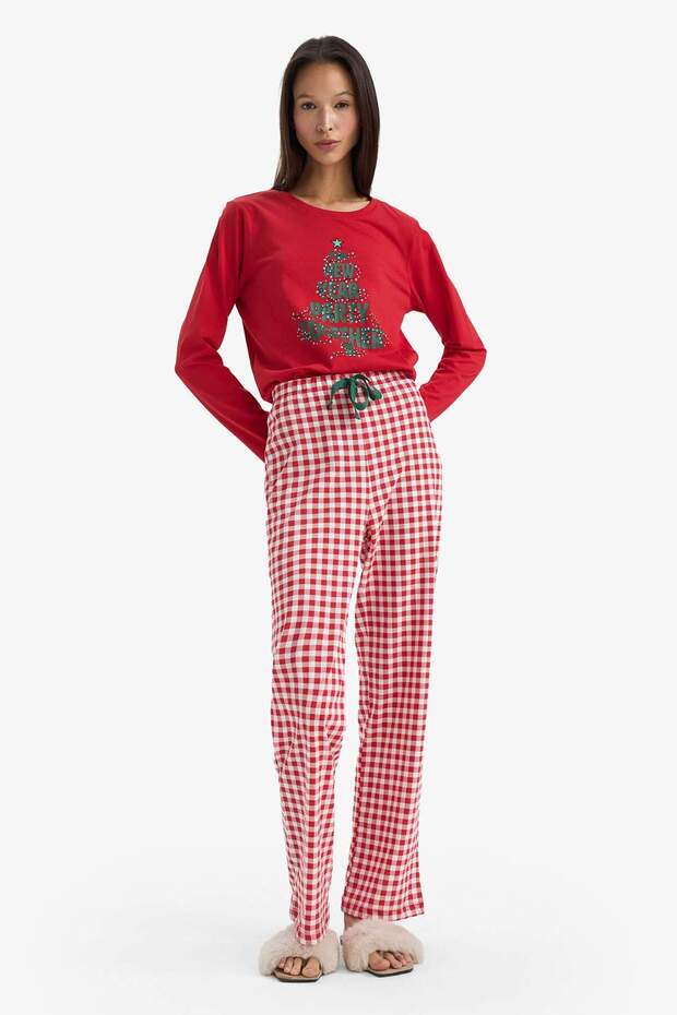 Yılbaşı Temalı Regular Fit Uzun Kollu Üst Uzun Alt-Fall in Love G0232AX25WN - 2