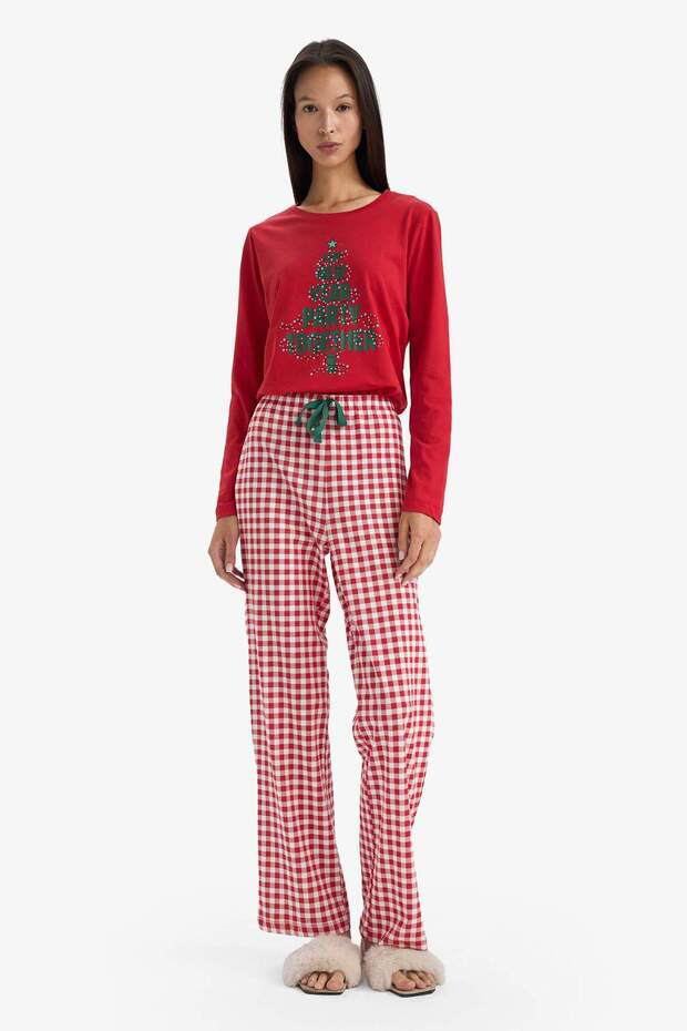 Yılbaşı Temalı Regular Fit Uzun Kollu Üst Uzun Alt-Fall in Love G0232AX25WN - 1