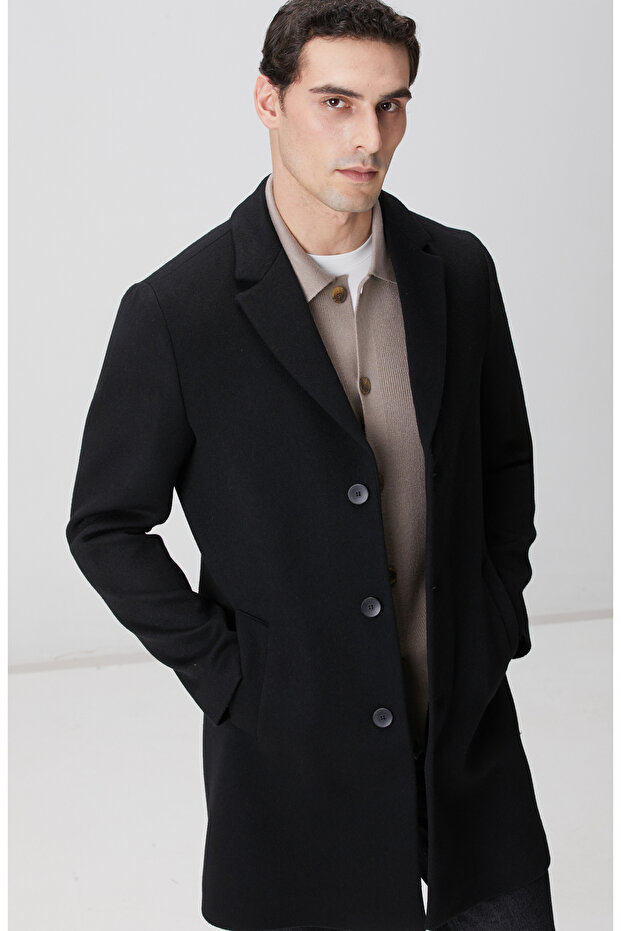 Siyah Yün Mix Palto - 2