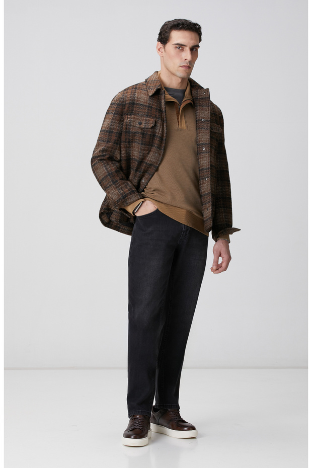 Camel Fermuarlı Yaka Garnili Sweatshirt - 3