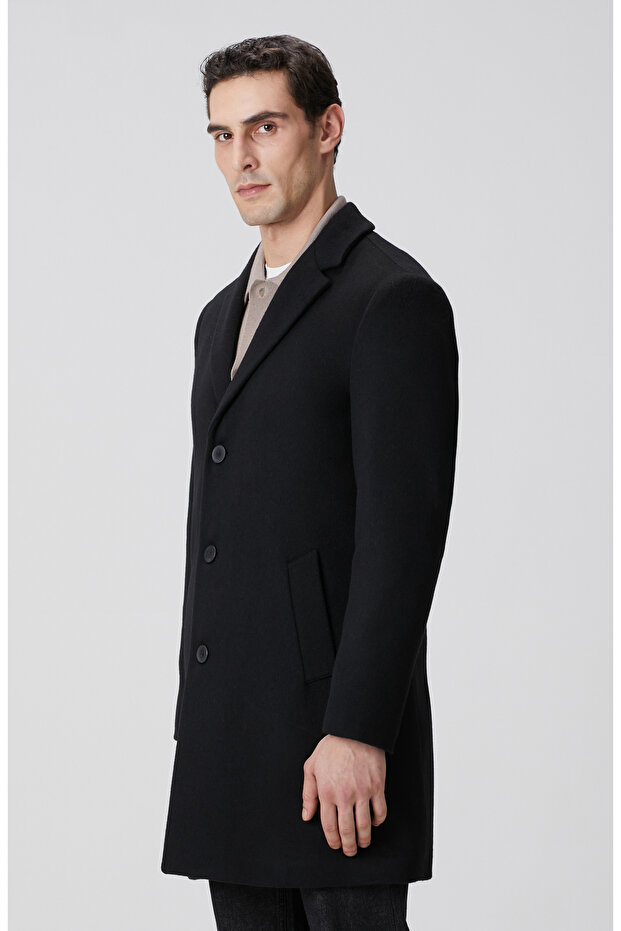 Siyah Yün Mix Palto - 4