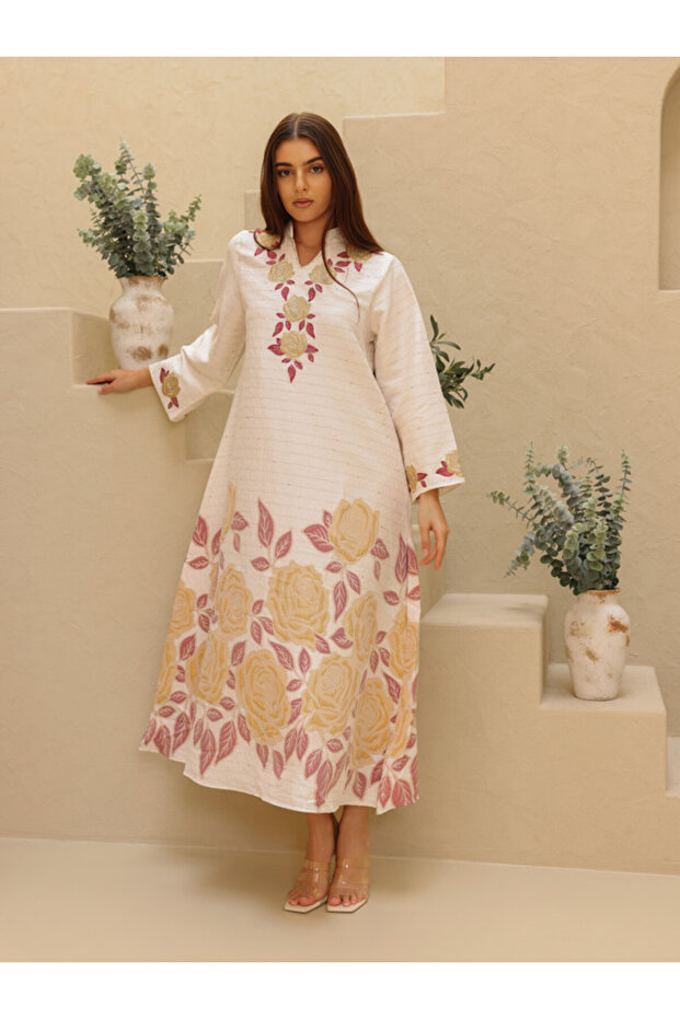 Beautiful Design Printed Jalabiya Big Flowers Details