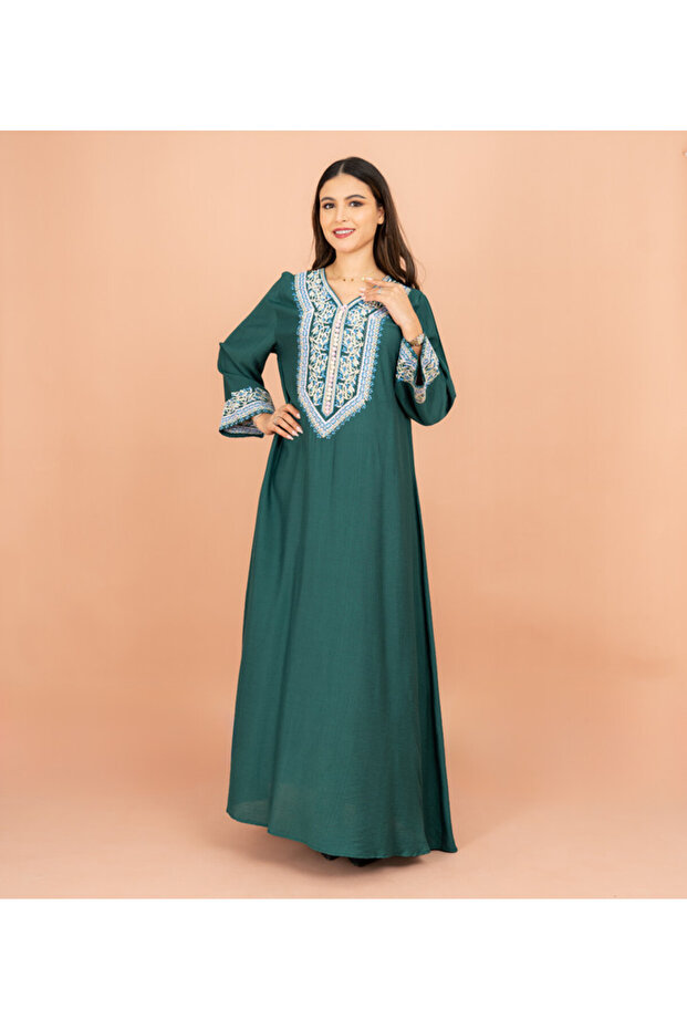 Classic Solid Embroidery Front and Sleeves Jalabiya