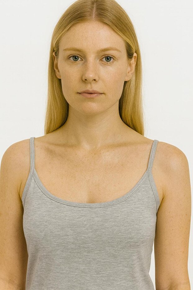 434 Gray Melange Strapped Lycra Cotton Tank Top