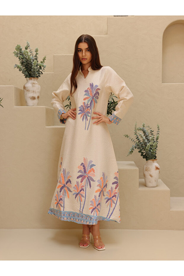 Elegant Printed Jalabiya Palms Design