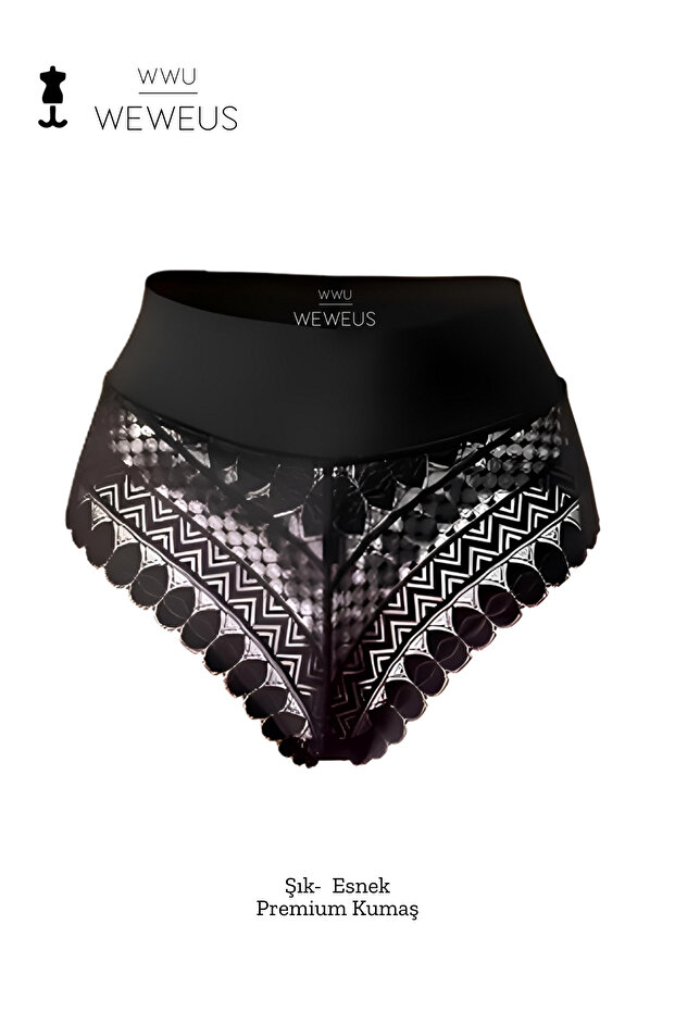 Μαύρο ελαστικό πολυτελές στρινγκ με δαντέλα - 1