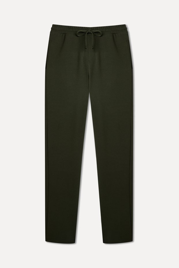Men's Navy Blue Slim Straight Fit Tie-Waist Trousers