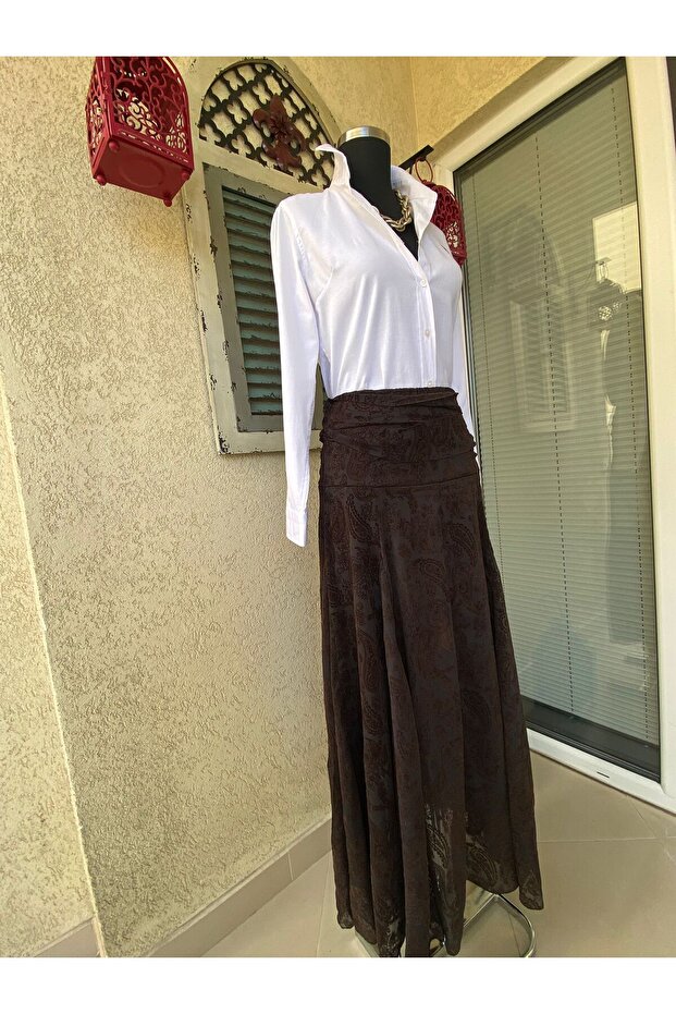 Baskılı Drapeli Tasarım Uzun Etek - 4