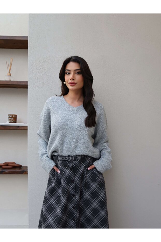 تنورة بأزرار أمامية بنمط منقوش - 6