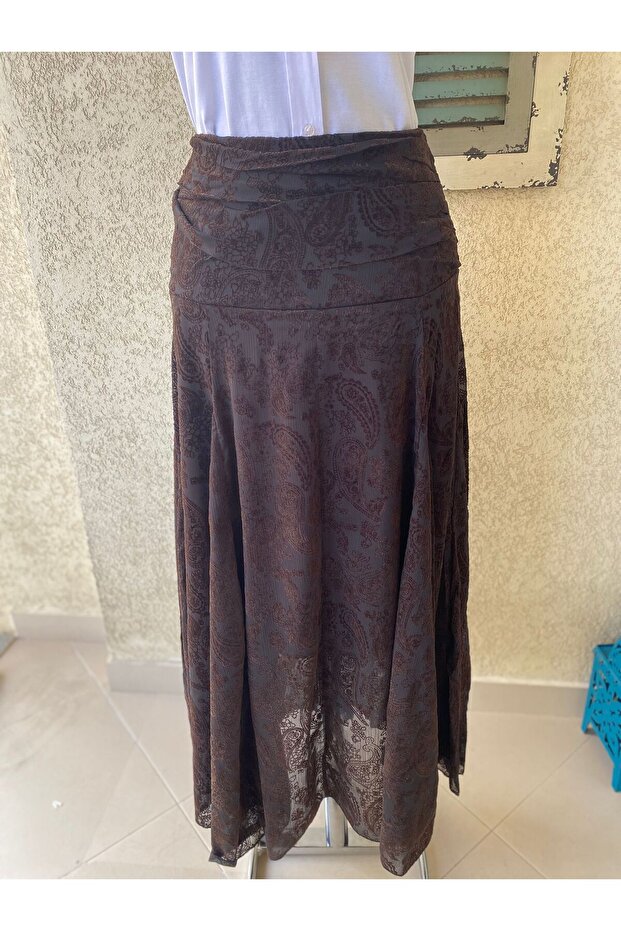 Baskılı Drapeli Tasarım Uzun Etek - 1