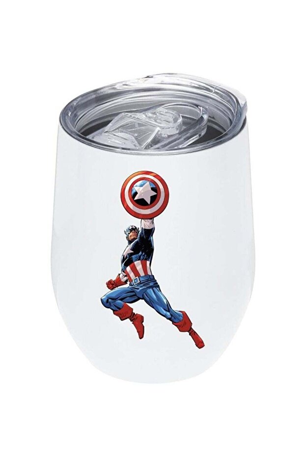 White Insulated Tumbler 12Oz With Lid, Captain America Printed Perfect For Hot And Col