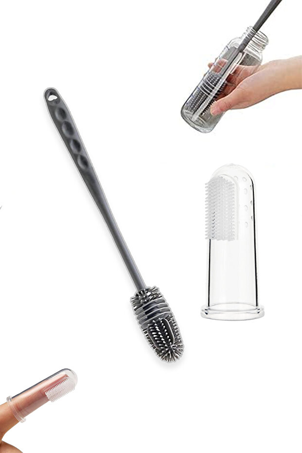 Baby Bottle Cleaning Brush and Silicone Teething Finger Set Baby Teething Device Pacifier Cleaning