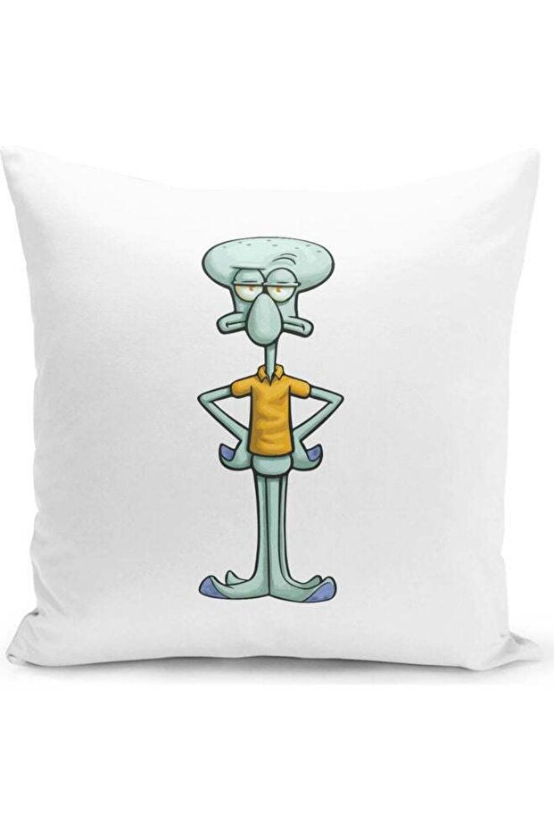 Sad Spongebob Squidward Face Themed Throw Pillow White/Green/Yellow 16x16inch