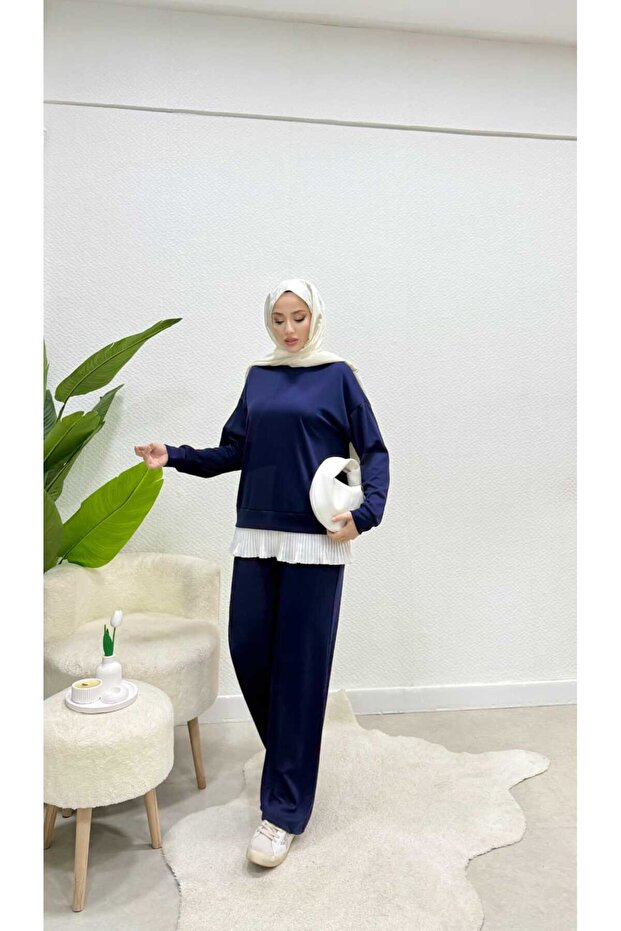 Modal Fabric Pleated Women's Tunic Tracksuit Set