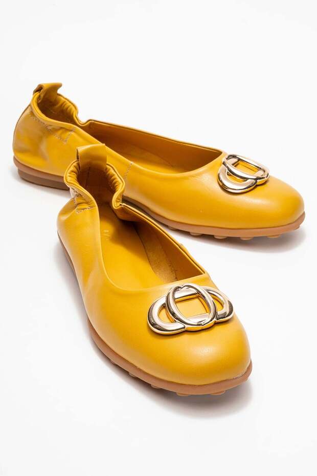 Perite Women's Genuine Leather Ballet Flats Color-Match Leather Lining with Elastic Back in Mustard Color