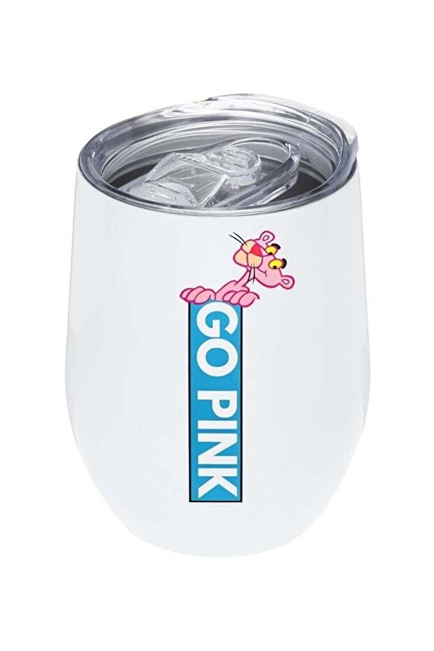 Go Pink Panther White Insulated Tumbler 12Oz With Lid, Perfect For Hot And Cold Drinks
